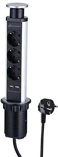 Electraline 62557 Tower tafelstekkerdoos - 3-voudig USB - Zwart
