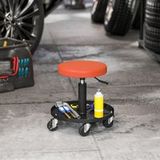 Tabouret d'atelier à roulettes, plateau de rangement réglable en hauteur (38-50 cm), charge maximale 135 kg, orange