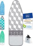Timbley housse de planche à repasser Professionnel - avec zone de glisse facile + zone de stationnement - 108-115 x 30-35 (S) - repassage confortable - adapté pour centrale vapeur - gris