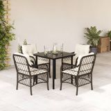 vidaXL 5-delige Tuinset met Kussens Poly Rattan Bruin