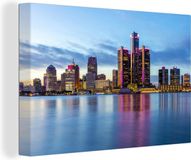 OneMillionCanvasses Canvas schilderij 150x100 cm - Skyline van Detroit