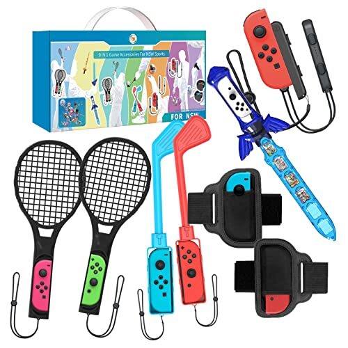 n/a [9 In 1] Sport Game Accessoires Set voor Nintendo Switch,Tennisrackets,Golfclubs,Polsband,enz.Combo Pack Somatosensorische Game Accessoires voor Switch NS