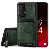 SURAZO Premium echt lederen achterhoes voor Samsung Galaxy A53 5G, stootvast leren telefoonhoes met kaartsleuf, standfunctie, sleutelring, florale beschermhoes (ornamentgroen)