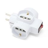 Stekkeradapter 16A met 3 Schuko-stopcontacten, 3500W, ruimtebesparend, 10/16A bypass en veiligheidsschakelaar
