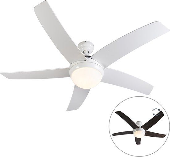 QAZQA Cool - Plafondventilator met verlichting en afstandsbediening - Wit - Ø 130 cm