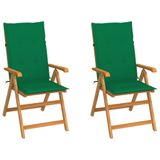 VidaXL Tuinstoel Teak Groen Gecapitonneerde Zitting 2 Stuks