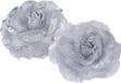 Merkloos Kerstboomversiering Bloemen - 2x stuks - 9 cm - zilver glitter - op clip - ornament