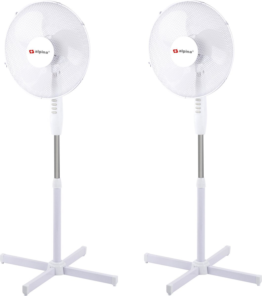 Alpina 2x stuks ventilatoren staand wit 40 cm - Statiefventilator - 3 standen - In hoogte verstelbaar