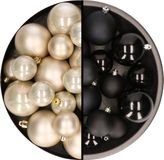 Decoris Kerstversiering kunststof kerstballen kleuren mix zwart/champagne 6-8-10 cm pakket van 44x stuks