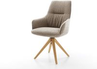 DELIFE Eetkamerstoel Zelia-Flex met armleuning houten frame hoekig natuur bouclé mud 360° draaibaar pocketveer kern