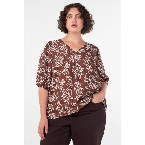 Zizzi top Plus Size met print - bruin