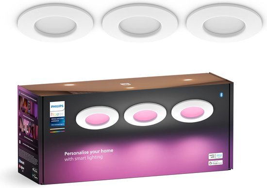 Philips Hue inbouwspot dun - wit en gekleurd licht - 3 lampen - &#216;90mm - wit