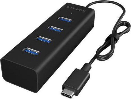 Icy Box 4-poorts USB 3.0 Hub Zwart