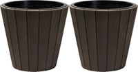 Prosperplast Plantenpot/bloempot Wood Style - 2x - buiten/binnen - kunststof - donkerbruin - D40 x H37 cm
