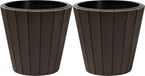 Prosperplast Plantenpot/bloempot Wood Style - 2x - buiten/binnen - kunststof - donkerbruin - D40 x H37 cm