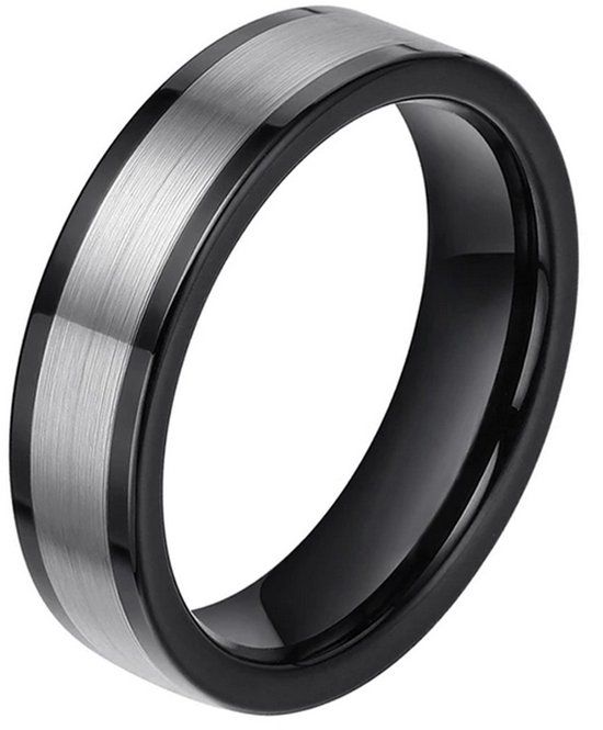 Mendes Jewelry Wolfraam heren ring smal model Zwart Zilverkleurig 6mm-20mm