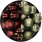 Merkloos / Sans marque Kaemingk B.V. Kunststof kerstballen 6 cm - 24 stuks - Mahonie bruin / Donkergroen