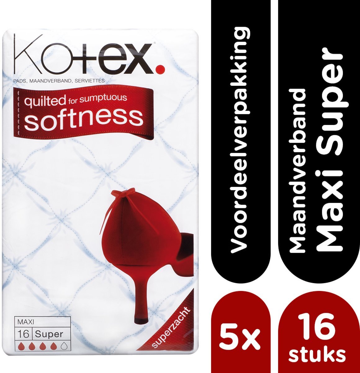 Kotex Maxi Super 5 x 16 stuks Maandverband Voordeelverpakking