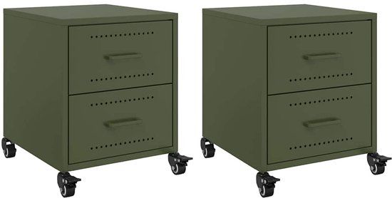 vidaXL Nachtkastjes - 2 stuks - Staal - Olijfgroen