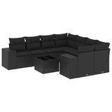 vidaXL 9-delige loungeset met kussens, polyrotan, zwart