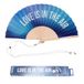 Fisura – Waaier met de tekst “love is in the air”. Perfecte bruiloftsventilator van hout met een blauw kleurverloop. Inclusief hanger. Afmetingen: 42,5 x 23 cm.