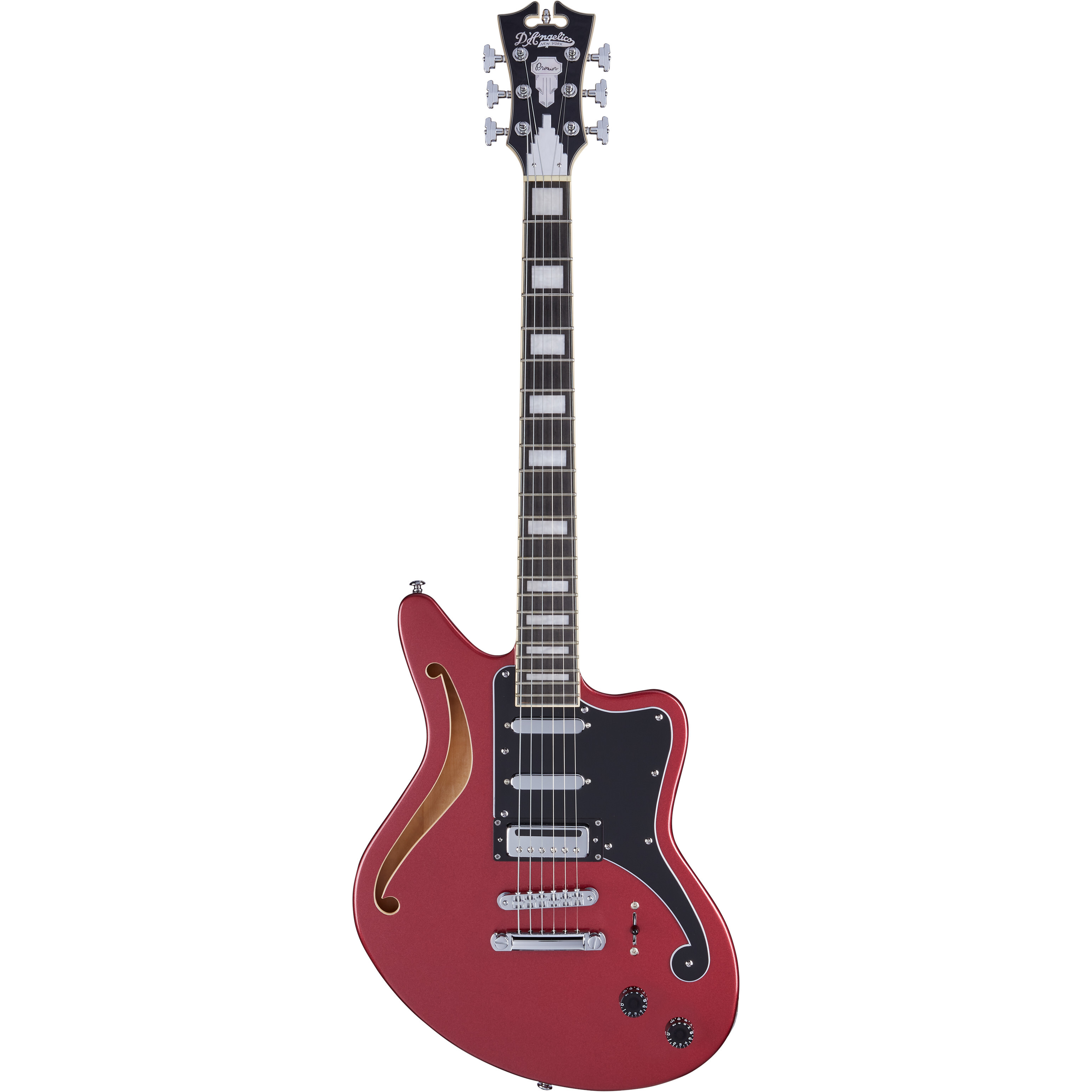 D'Angelico Premier Bedford SH Oxblood semi-akoestische gitaar met gigbag