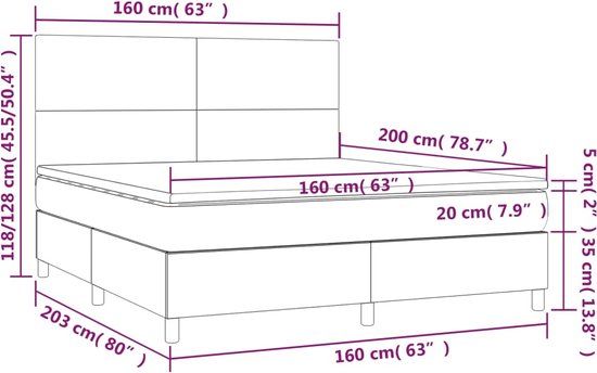 vidaXL Boxspring met matras stof lichtgrijs 160x200 cm