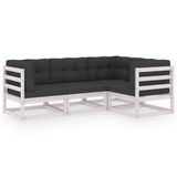vidaXL 4-delige loungeset met kussens massief grenenhout wit