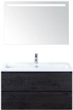 BES LED Vogue Badmeubelset 100 cm - Greeplijst in Kleur - Black Oak - Keramische Wastafel Wit 1 Kraangat met Sence Spiegel