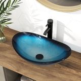 Puluomis Wastafel - Glas - Ovaal - Blauw - Inclusief Kraan