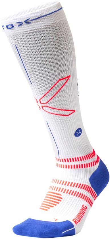STOX Energy Socks Hardloopsokken Dames - Compressiekousen - Compressie Sokken Hardlopen - Sportsokken Wit/Oranje - Maat L: 40-43 - 1 Paar