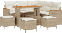 vidaXL - Tuinbank - Set - 9 - pcs - Beige - poly - rattan