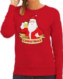 Bellatio Decorations Shoppartners Bv Foute kersttrui / sweater rood Merry Christmas kerstman met een peul bier / biertje voor dames - kerstkleding / christmas outfit XS