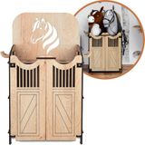 Hoofly® Hobby Horse Stall voor 2 stokpaarden – Hoogwaardige houten houder met deuren, haken en insteeksysteem – Ontworpen in Duitsland – Stevig en duurzaam