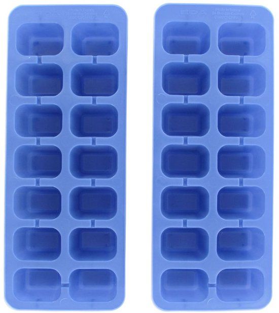 Fackelmann Set van 2 ijsblokjesbakjes 14 ijsblokjes Blauw Plastic
