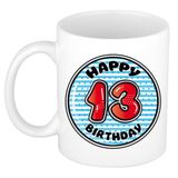 Bellatio Decorations Verjaardag cadeau mok - 13 jaar - blauw - gestreept - 300 ml - keramiek
