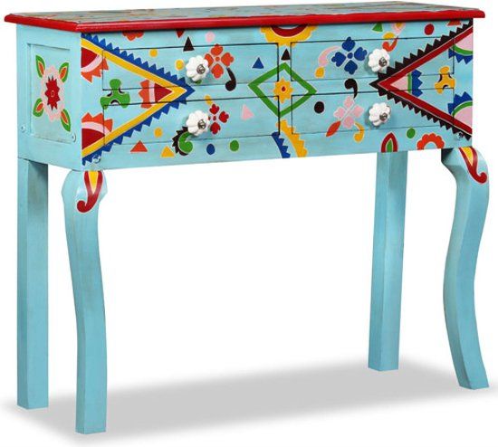 vidaXL Wandtafel - handgeschilderd - massief - mangohout - blauw