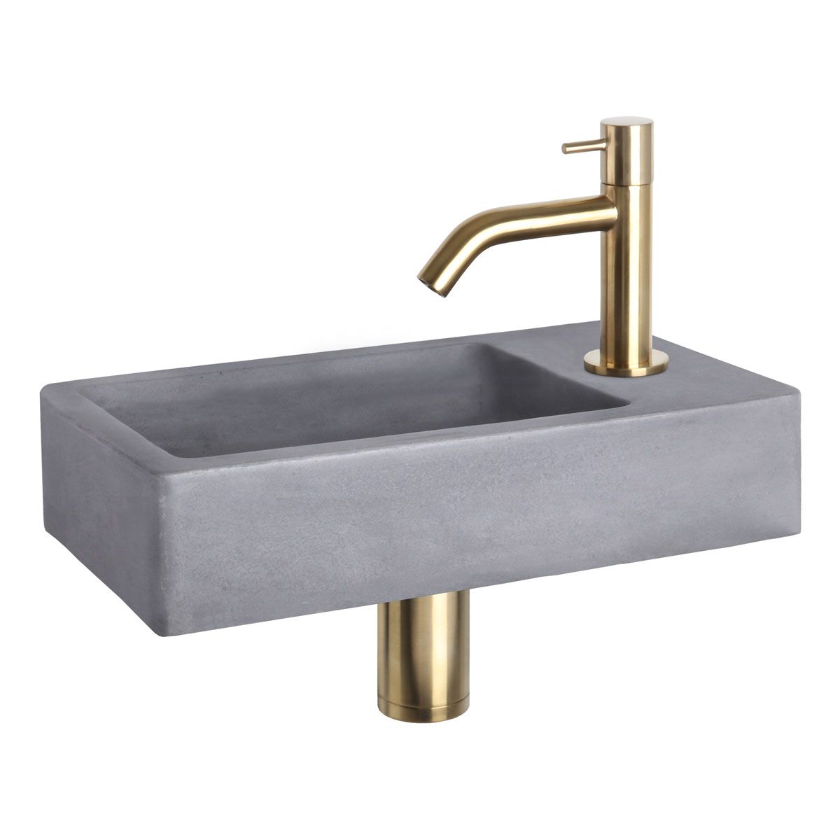 Differnz Fonteinset Force Rechthoek 40x22x8cm Beton Donkergrijs Gebogen Toiletkraan Geborsteld Goud