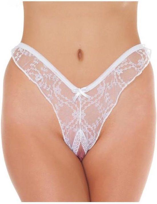 Rimba Amorable - Kanten Brasilian String Met Open Kruis - Wit