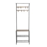 Last Deco Kapstok voor hal, garderobe, ijzer, 3 planken, zwart en natuur, afmetingen 60 x 185 x 28 cm
