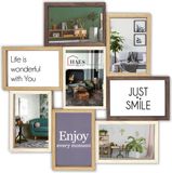 HAES DECO Houten Multi Fotolijst / Galerie Alvesta in bruin tinten voor 8 foto's 13x18 (formaat 53 x 53 cm) - MP161