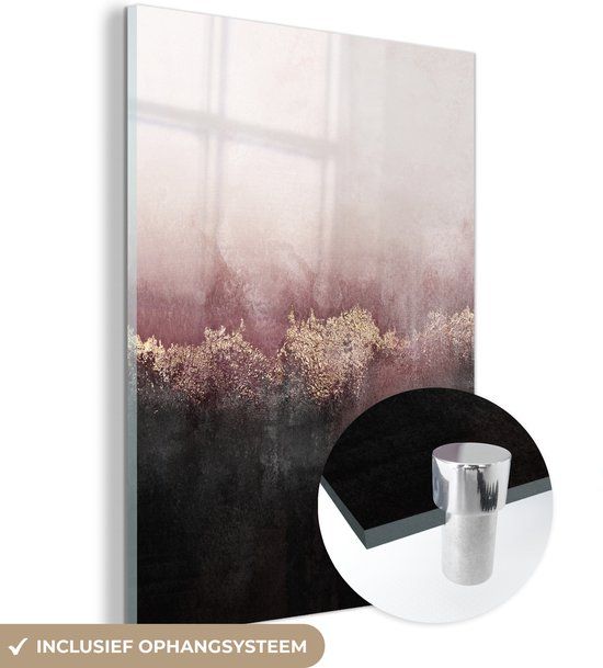 MuchoWow® Glass Painting 120x160 cm - Acrylic Glass Painting - Glitter - Gold - Abstract - Photo on Glass - Paintings