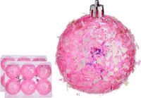 Krist+ Kerstballen - 12 stuks - Roze - Kunststof - Glitter - 6 cm