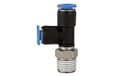 T-steeksluiting. RIEGLER T-steeksluiting. »Blauwe serie« mini, L-vorm, draaibaar, R 1/8, voor buitenslang Ø 6 mm, werkdr. Maximale 10 bar, kunststof/MS vern.