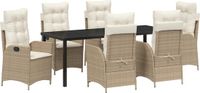vidaXL Tuinset 7-delig Beige Polyrattan Eettafel Rechthoekig