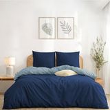 Twinzen Omkeerbaar Dekbedovertrek 240 x 260 cm, met 2 Kussenslopen 65 x 65 cm, Donkerblauw/Blauwgrijs