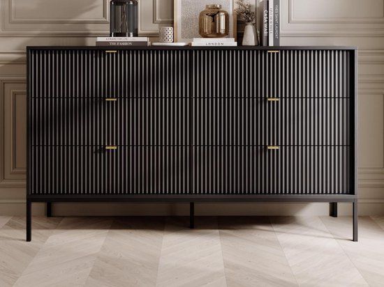 PASCAL MORABITO LIOUBA Commode - Zwart - 6 Lades - 153.4 x 90.7 x 39 cm