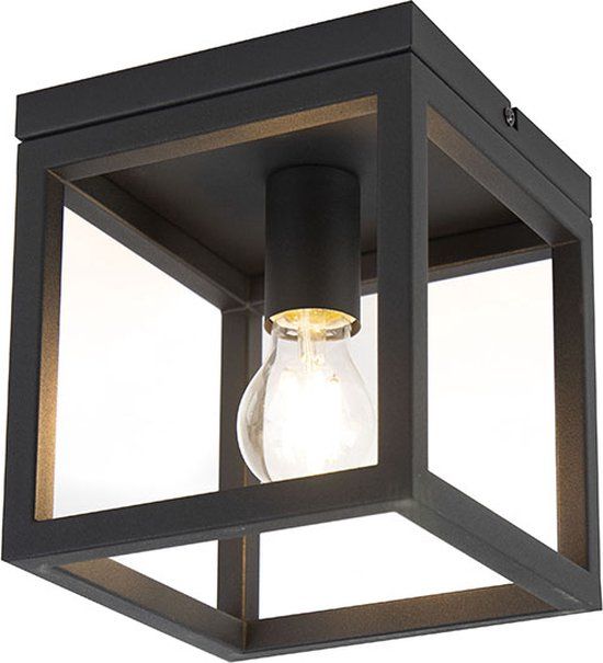 QAZQA Cage - Industrial Ceiling Lamp - 1 Light - L 180 mm - Black