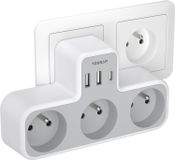 SURIGHT Wandstekkerdoos 3 stopcontacten met 1 USB en 2 USB C - USB Oplader - 6 in 1 elektrische USB stekkerdoos