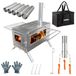 Four à air chaud - Poêle à bois d'extérieur - Portable - 6 cheminées en acier inoxydable - Pour le chauffage et la cuisine - Argenté